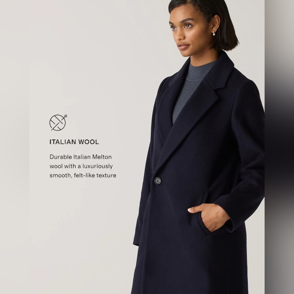 Quince Italian Wool Long Classic Coat. Navy. Small. Perfect Condition. - Picture 12 of 17